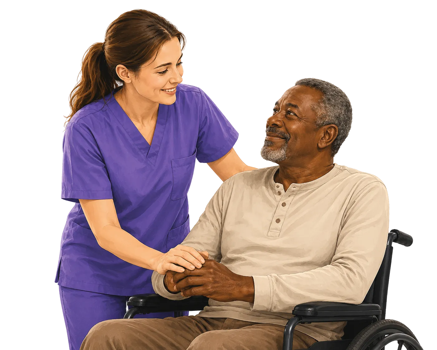 Good Hands caregiver with a senior client