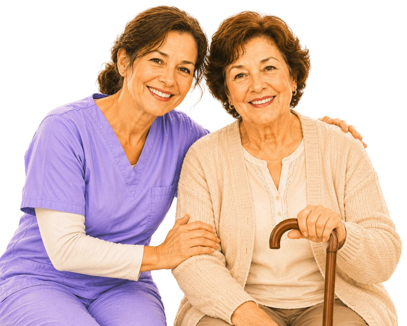 Caregiver with a senior client holding a cane