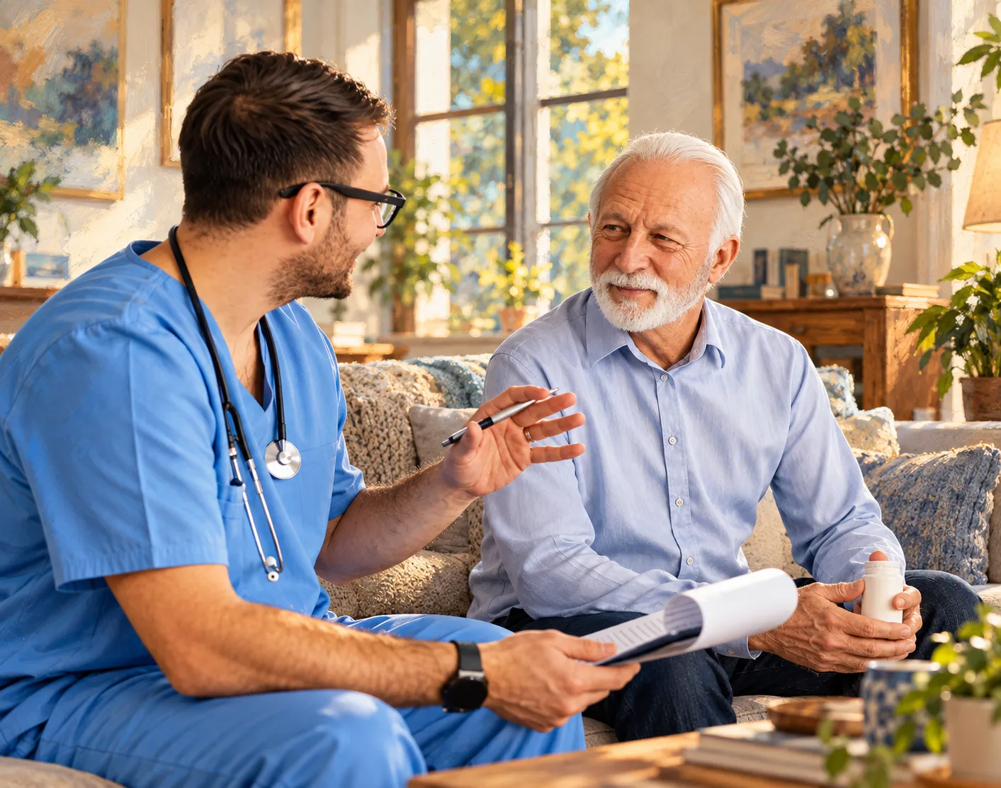 Good Hands caregiver with a senior client