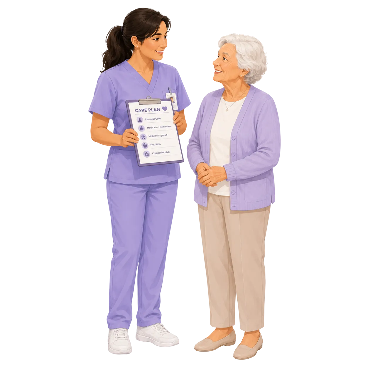 Caregiver reviewing a care plan with an elderly client