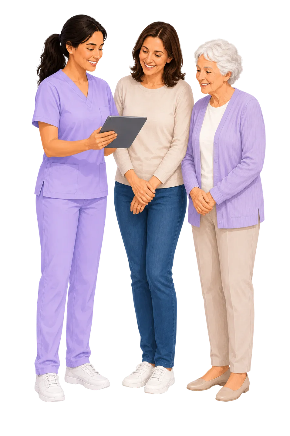 Caregiver sharing updates with a family member and client