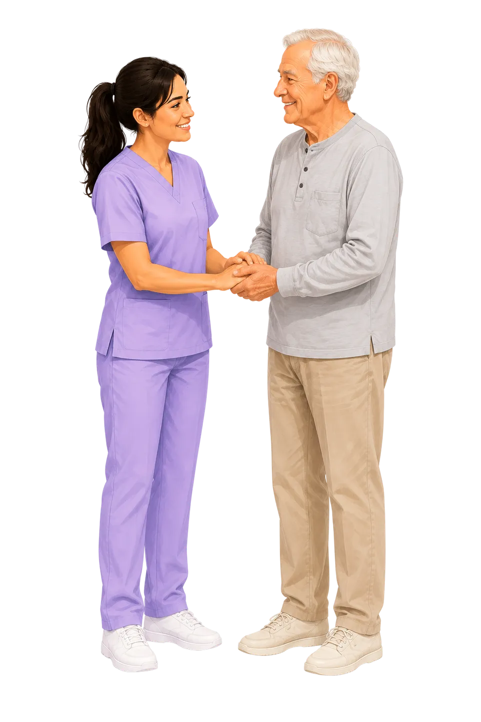 Caregiver holding hands with an elderly client
