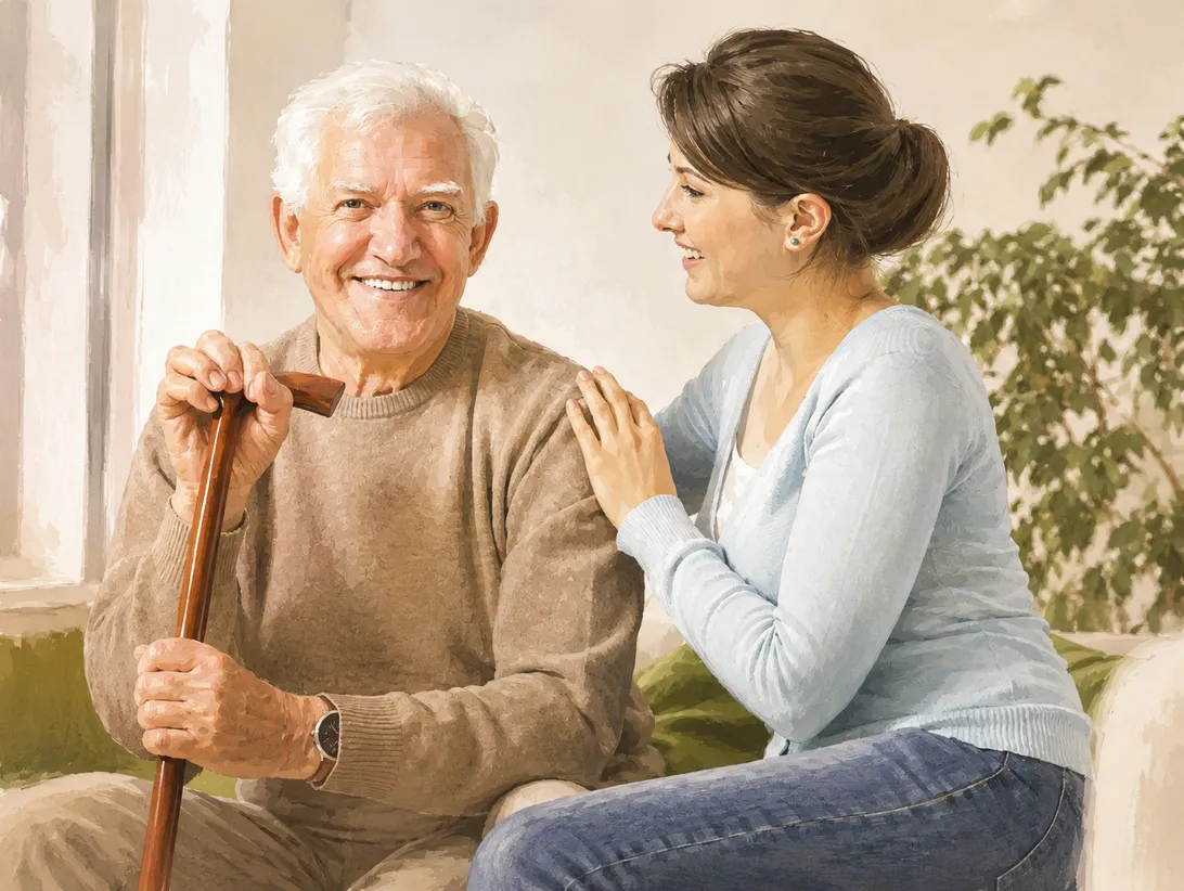 Caregiver sitting with a senior client at home