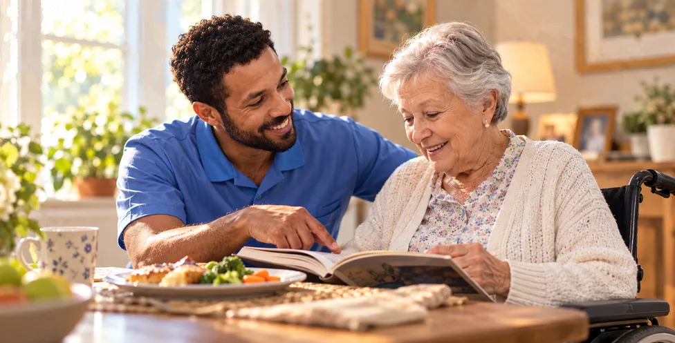Caregiver helping an elderly client drink water