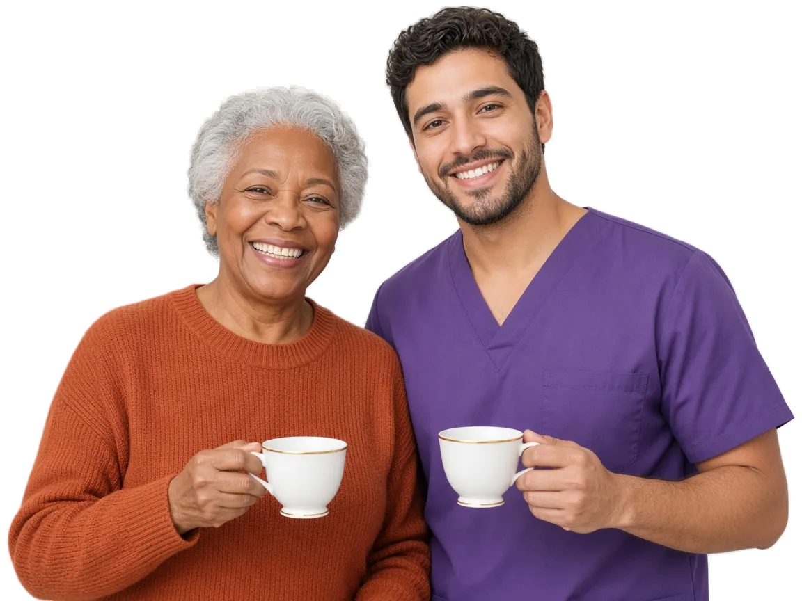 Home health caregiver with an elderly client