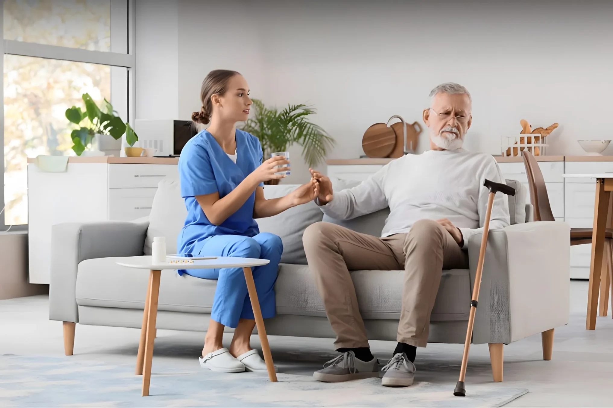 Caregiver speaking with resistant senior